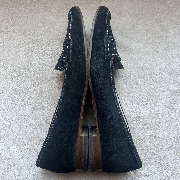 Prada Black Suede Cream White Stitching Loafer Flat Women EU 38 US 7.5-8 Classic - Picture 4 of 15